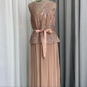 Formal Tulle Long   Sleeveless Dress Tan size XL